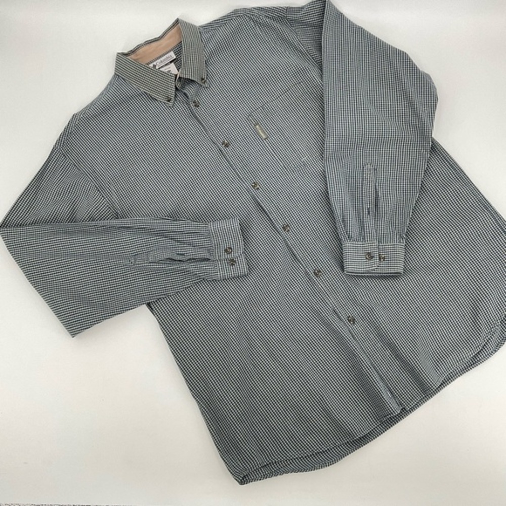 Columbia Men’s Button Down Flannel Blue and White Size 2 XT M14 - Picture 2 of 4